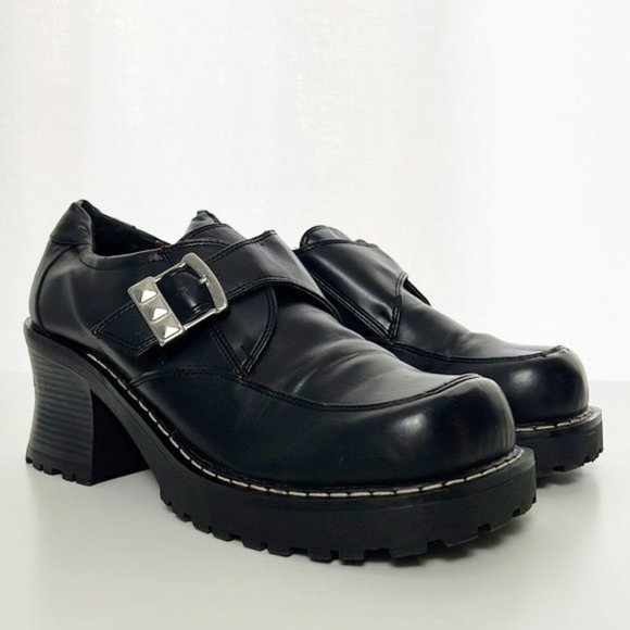 RARE L.E.I. Genuine Vintage 90s Black Chunky Platform Buckle Block Heels - Picture 3 of 16